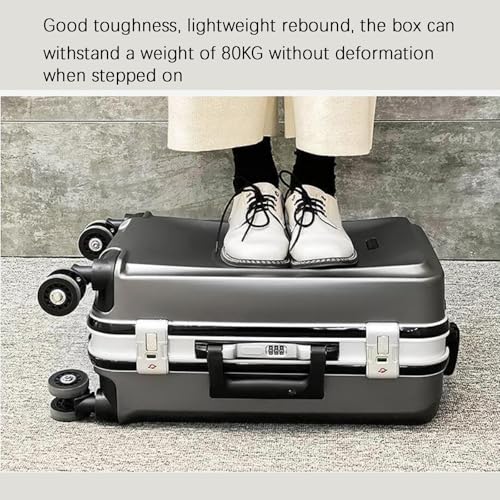 28 inch Aluminum Framed Suitcase with Silent Spinner Wheels,with USB Port & Cup Holder Lightweight Hard Shell Suitcase,Black,22in2