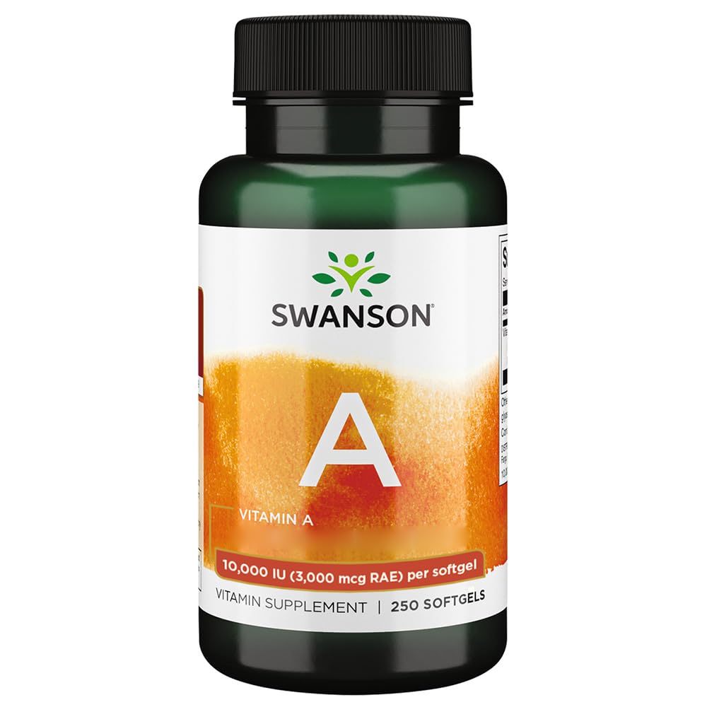 Swanson, Vitamin A 10.000IU (3.000mcg), con Olio di Fegato di Merluzzo, 250 Softgels, Altamente Dosato, Testato in Laboratorio, Senza Soia, Senza Glutine, non OGM
