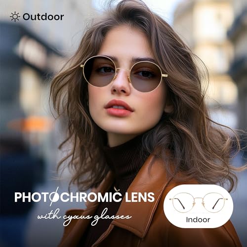 Image of Cyxus Blue Light Blocking Glasses Round Metal Frame Computer Glasses | Blue light blocking glasses featuring round metal frame, comfortable fit and versatile use for work, study and entertainment