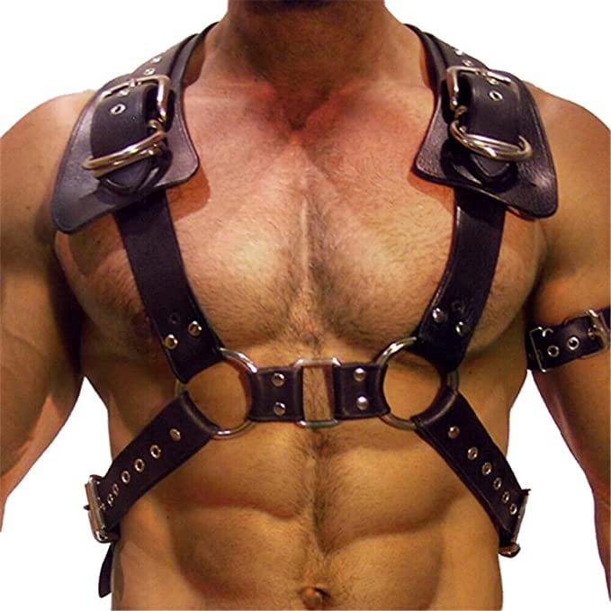 MEACOBRY Harnais de poitrine en faux cuir pour homme réglable avec ceinture punk, bretelles à boucle pour costume de cosplay de fête, BLACK 22, One Size