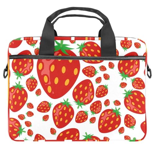 Maletín bandolera para portátil de 14 pulgadas con diseño de fresas multicolor y asa ajustable