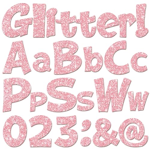 Image of Colarr 144 Pcs Glitter Bulletin Board Letters for Classroom Alphabet Punctuation Symbol Cutout Die-Cut Poster Letter with Adhesive Dot School Party Holiday Decor Display (Light Pink,4 Inch)