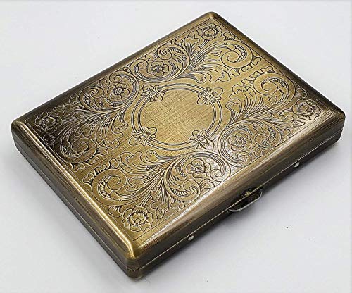 Cigarette Case Victorian Style Metal Holder for Regular, King and 100\'s Size RFID (Large, Antique Brass)