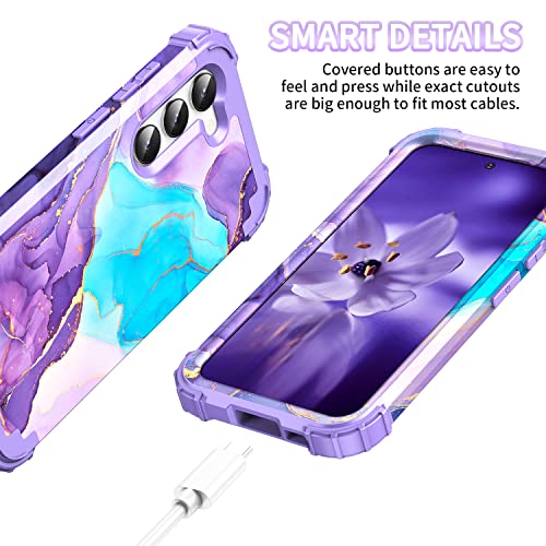 Bqqfg For Galalxy S23 5G Case,Marble Design Three Layer Heavy Duty Shockproof Hybrid Hard Plastic Bumper Soft Silicone Rubber Drop Protective Cover Case For Samsung Galaxy S23 5G 6.1",Purple #TOP2