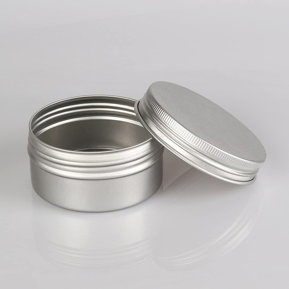 100 Stück Leere 80 ml Rund Silber Aluminium Tins Schraubdose Cremedose Alu-Tiegel Dosen mit Schraub-Deckel 5ml Aludose Blechdosen für Kosmetik Kerze Salben 3x Löffel, 100x Etikette