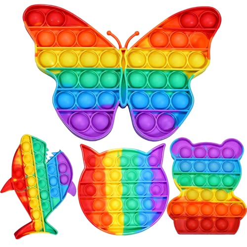 4 Pack Rainbow Pop Fidget Toys,Push Pop Sensory Toy Set,Stress Relief for Kids & Adults,Pop Bulk & Party Favors Toddler Toys for Birthday Christmas...