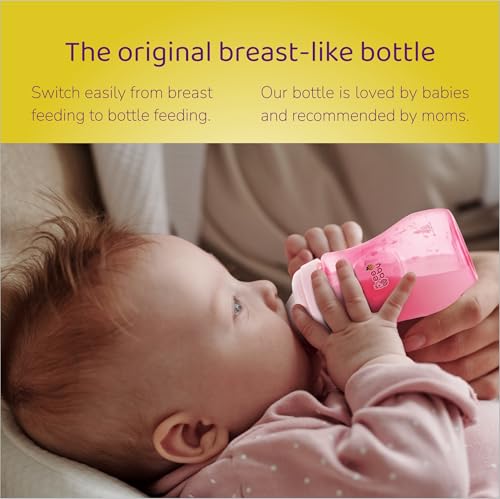 Image of BeeBaby Ease Wide Neck Colour Feeding Bottle 300 ml | BPA Free Easy Latching Baby Milk Bottle for Newborns & Infants | Soft Silicone Anti-Colic Nipple Fast Flow (8 Months +) |Pink, Pack of 2