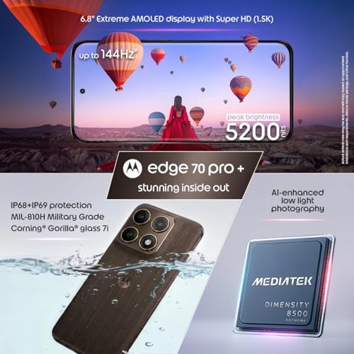 Image of Motorola Edge 70 Pro+ 5G (Sculpted Wood Pantone Chicory Coffee Brown, 12GB RAM, 256GB Storage) | Dimensity 8500 Extreme Processor | 50MP + 50MP + 50MP Triple AI Camera |6.8 inch pOLED Display|