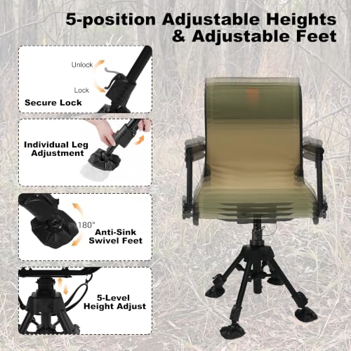 MYDAYS OUTDOOR Hunting Blind Chair 360 Degree Silent Swivel,Turkey Hunting Seat,300 Lbs Capacity, Height Adjustable & Quick Folding for Ultimate Portable Comfort - image 5