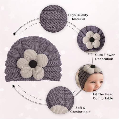 Image of SYGA Baby Cap Flower Wool Warm Knitted Streachable Hat Infant Toddler Baby Cap 0-3 Years
