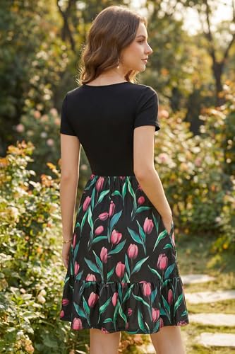 Image of Newshows Women's 2026 Summer Casual Square Neck Ruffle A Line Beach Vacation Sundress Work Business Dress with Pockets