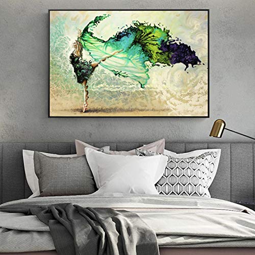 Peinture sur toile danseuse moderne graffiti turquoise décoration salon 80x110