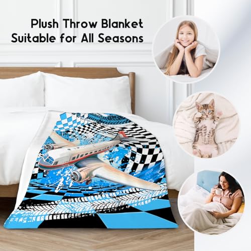 Boys Blanket Gifts, Kids Throw Blanket with Airplane Print, Fluffy Flannel Throw for Son Grandson, Gifts for Toddler, 30"x40"