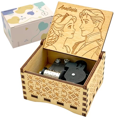 Vintage Engraved Wooden Wind Up Music Box - Anastasia Once Upon a December