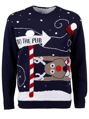 mymixtrendz Men Christmas Novelty Knitted Reindeer to The Pub Xmas Jumper Sweater Top S-2XL mymixtrendz Men Christmas Novelty Knitted Reindeer to The Pub Xmas Jumper Sweater Top S-2XL