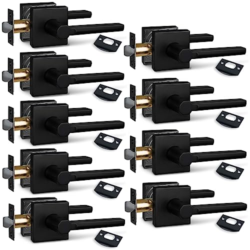 Image of NEWBANG (9Pack Hall /Closet Lever Handle Lock in Aged Matt Black- Door Lock Handle in Matt Black for Passage Door
