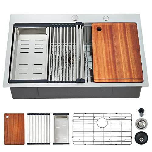 Kitchen-Sink-33-x-22-Drop-in-Kitchen-Sink-16-Gauge-Stainless-Steel-Kitchen-Sinks-Single-Bowl-Workstation-Sink-with-Cutting-Board Kitchen Sink 33 x 22 Drop in Kitchen Sink 16 Gauge Stainless Steel Kitchen Sinks Single Bowl Workstation Sink with Cutting Board