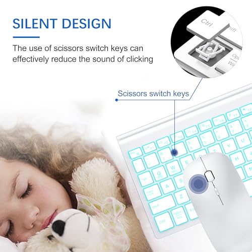 Image of Wireless Backlit Keyboard and Mouse Ultra Slim Combo, TopMate 2.4G Silent Compact 2400DPI Mouse and Scissor Switch Keyboard Set, Batteries Included, for PC /Laptop /Windows /Mac /Gaming - BL Matte White