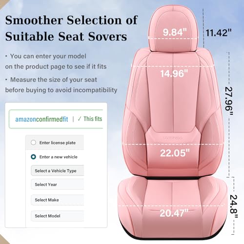 Image of Coverado Seat Covers, Car Seat Covers Front Seats, Car Seat Cover, Car Seat Protector Waterproof, Car Seat Cushion Nappa Leather, Pink Seat Covers Carseat Cover Universal Fit for Most Cars