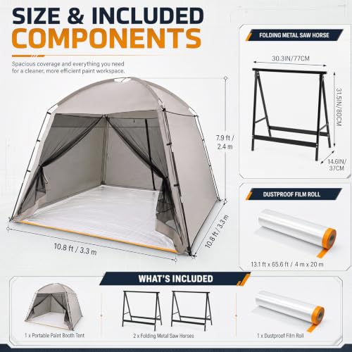 Carpa portátil para cabina de pintura con 2 caballetes de sierra 10.8 x 10.8 x 7.9 pies miniatura 4