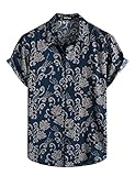 VATPAVE Herren Hawaii Hemd Männer Kurzarm Sommer Freizeithemd Casual Strand Blumen Hawaiihemd XX-Large MarineblauVintage