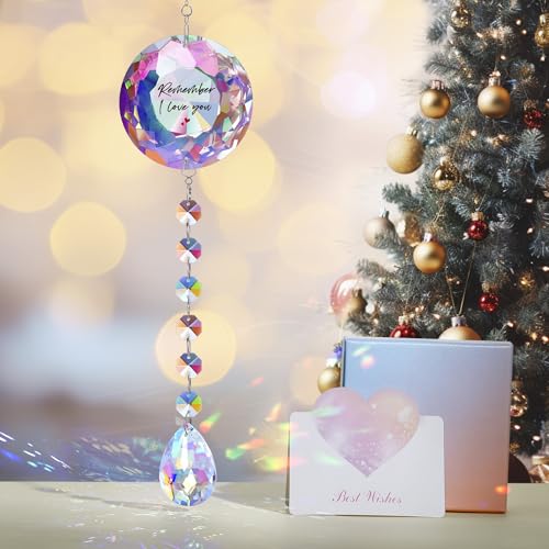 Remember I Love You Crystal Sun Catcher - 22 Inch Hanging Prism Ornament, K9 Crystal Rainbow Decor for Window Garden, Ideal Gifts for Mom Wife Girlfriend on Christmas Birthday Anniversary