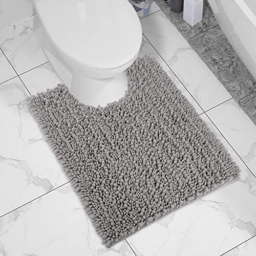 Yimobra Luxury Shaggy U-Shaped Toilet Rug, Soft Comfortable Contour Mat For Bathroom Floor, 24.4 X 20.4 Inches, Non-Slip Bath Carpet, Maximum Absorbent, Dry Quickly, Machine-Washable, Gray #TOP7