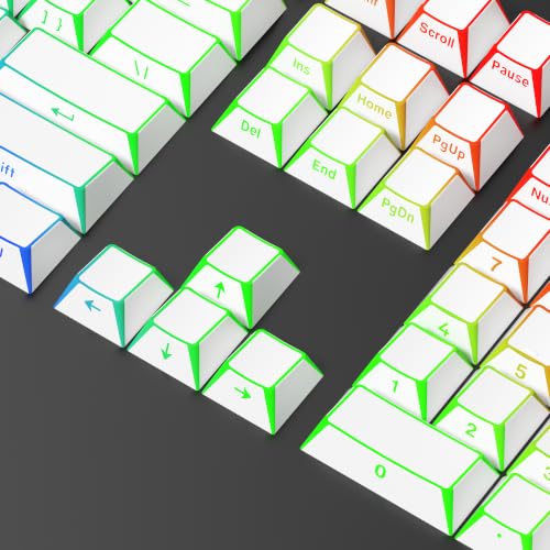 Image of White PBT Shine Through Keycaps, Side Printed Translucent Keycaps, Double Shot Cherry Profile for MX Switches Mechanical Keyboard