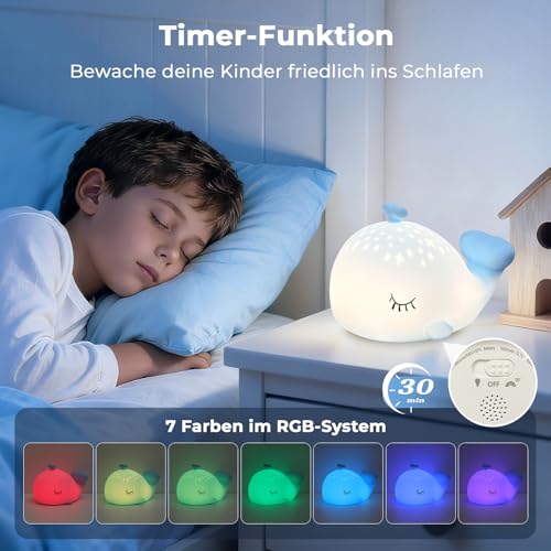 JVURICE Nachtlicht Kinder Wal Silikon Nachtlicht Dimmbar RGB Tier Touch Aufladbare Kinderlicht Schlafzimmer Led Night Light Dekor Kinder… – Ansicht 3