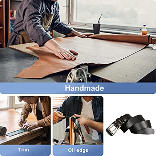 Double Prong Casual Jeans Belt, Double Grommet Holes Retro Style Handmade Soft Leather Waist Strap for Men & Women(115cm/waist:39", Black)4