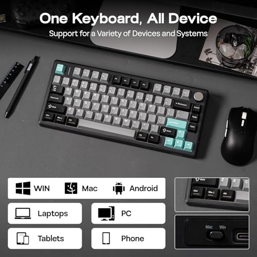 Image of EPOMAKER TH80 V2 75% Wireless Mechanical Keyboard with Metal Knob, 8000mAh, 2.4Ghz /BT /USB-C, RGB, Hot Swap, Custom Driver, PBT Keycap, Wireless Gaming Keyboard for PC /Mac (Black, Sea Salt Silent)