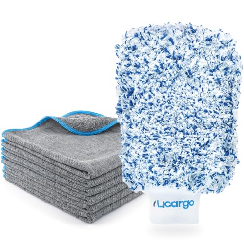 LICARGO® 6X Lackschonende Mikrofasertücher & Autowaschhandschuh - extrem saugstark und schonend weich - fusselfreie Poliertücher für die Pflege von Auto und Motorrad