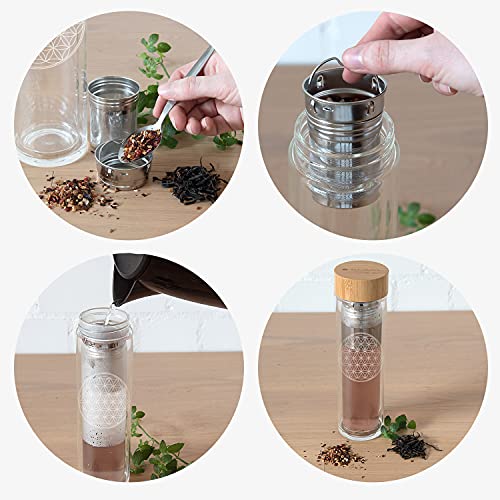 Navaris Botella de Agua de Cristal - Termo para té de 450 ML de Vidrio de borosilicato - Tetera con Filtro para té de… - Imagen 4
