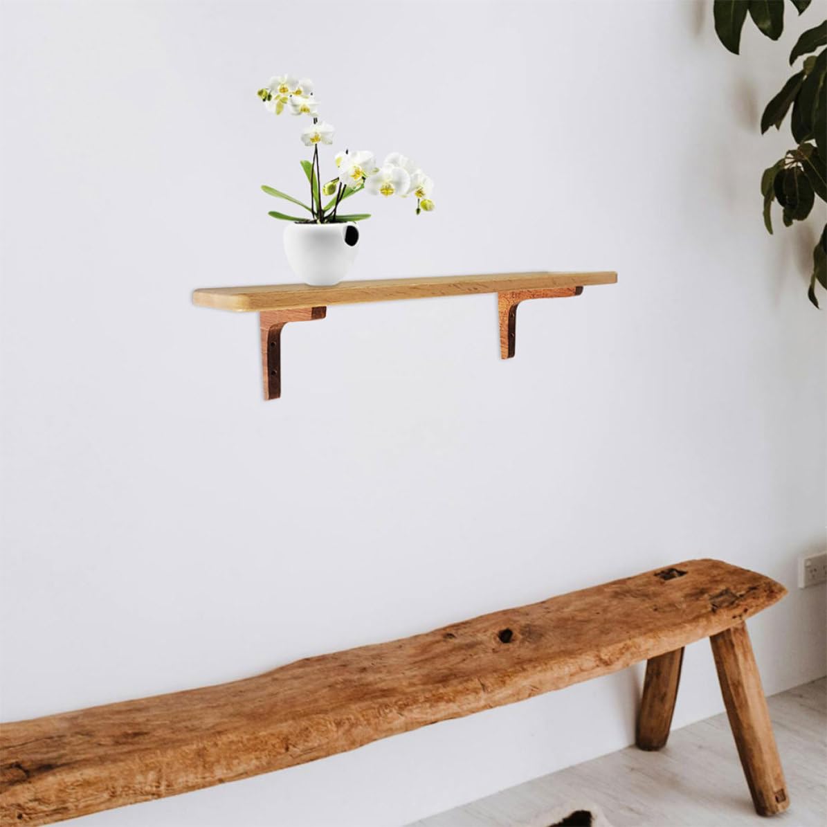 2piezas Soporte para Estantes de Madera Maciza Escuadras Resistentes para Baldas Flotantes Soporte de Esquina Duradero para Estantería Pared Color Marrón Oscuro