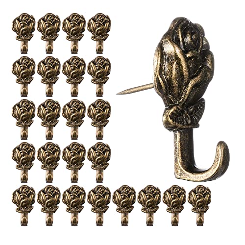 Image of 15 Pack Rose Shape Push Pin Hooks Picture Hangers for Hanging Or Holding Down Charts,Banners,Calendars,Posters,Picture,Photo Frame,Keys (Bronze)