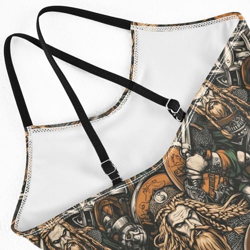 Girls Swimsuits 1 Piecing Bathing Suit Girl Swim Suits for Girls Beach Swimwear Viking Colorful Vintage Pattern4