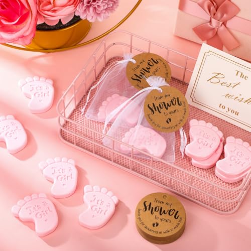 25 sets baby shower soap favors for guests girl boy mini footprint handmade scented soaps with thank you tags and organza bags for shower gender reveal party favorspinkbaby feet