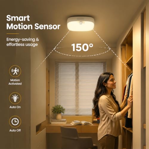 Image of ELEPHANTBOAT RGB LED Ceiling Light with Motion Sensor & Remote, Dimmable LED Sensor Light for Home Indoor, USB Rechargeable 8000mAh Ceiling Lamp Decorative Light for Bathroom, Living Room