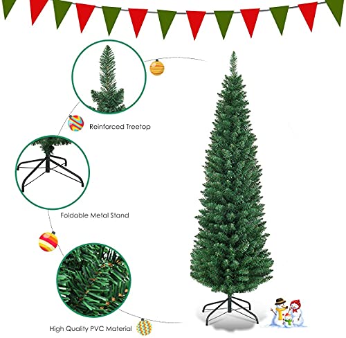 Generic Chefjoy Slim Pencil Christmas Tree, Spruce Holiday Tree With Branch Tips, Solid Metal Stand, Hinged Design For Easy Assembly, Skinny Xmas Pine Tree For Indoor Outdoor Decoration, Green #TOP4