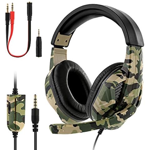 DERCLIVE Gaming-Headset Super Bass 3. 5-Mm-Kabelkopfhörer mit Mikrofon-Konverterkabel für Ps4 Xbox Pc Cover