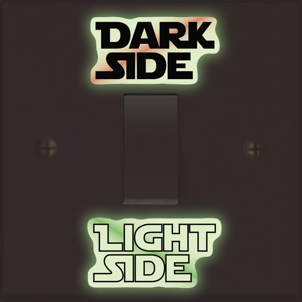 Light Switch Stickers - Light Side, Dark Side - Black, Colour, or Glow-in-The-Dark. Decal Child Room Lightswitch Wall Vinyl - Glow