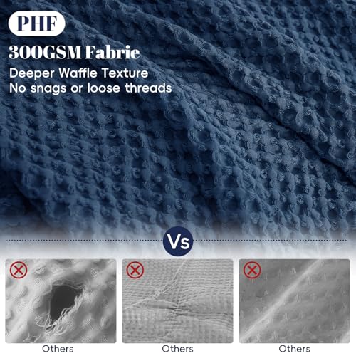 Image of PHF Waffle Weave Duvet Cover Set King Size, No Snagging Ultra Soft Luxury Textured Breathable Comforter Cover for All Season 3pcs, Durable Bedding Duvet Set with 2 Pillow Shams, 104 inchx90 inch, Navy Blue