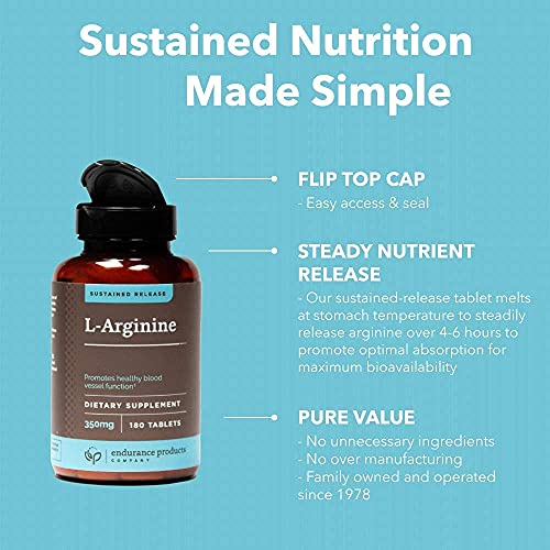 L - Arginine - 350Mg Sustained Release Dietary Supplement For Optimal Absorption - Nitric Oxide Precursor*, 400 Tablets - Endurance Products Company #TOP6