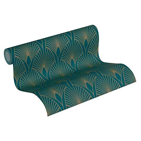 Art Deco Wallpaper 50's Glam New Walls A.S. Création Non-Woven Wallpaper 10.05 m x 0.53 m Blue Gold Green Made in Germany 374275 37427-5 Cover