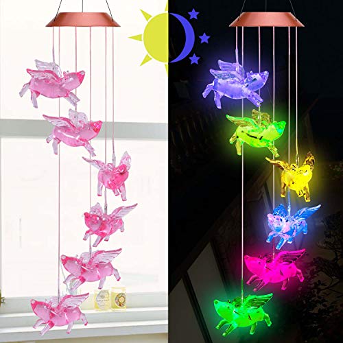 ME9UE Solar Fly Pigs Wind Chimes, Outdoor Waterproof Mobile Romantic LED Multi Color-Changing