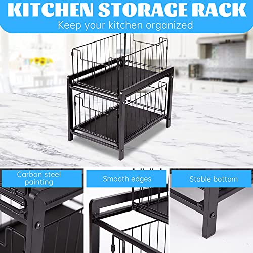 Wuudi 2 Tier Sliding Baskets Cupboard Organiser, Kitchen Cupboard Cabinet Organizer Basket, Pull-Out Mesh Baskets Drawer, Under Sink Extendable Steel Drawers - Image 7