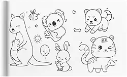 Rolo de Papel para Colorir Autoadesivos 3 metros de Desenhos Grandes e Bem Definidos, Perfeitos Para Pintar com Canetinhas, Lápis de cor Giz de Cera Marcadores (Animais)