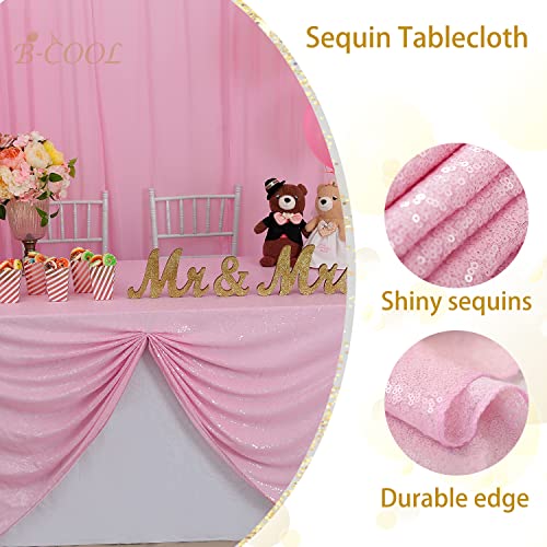 Image of B-COOL Sparkly Tablecloth Valentine's Day Table Cloth Glitz Tablecloths Fabric Party Holiday 50x50 inches Square Pink Kitchen Linen Dinner Mothers Day New Year Tabletop