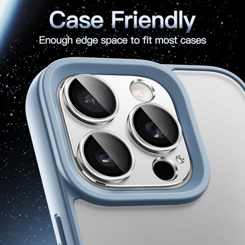 Image of JETech Camera Lens Protector for iPhone 16 Pro 6.3-Inch and iPhone 16 Pro Max 6.9-Inch, Full Coverage 9H Tempered Glass Ring Cover, Matte Metal Plate, Case Friendly, 1-Pack (Silver)