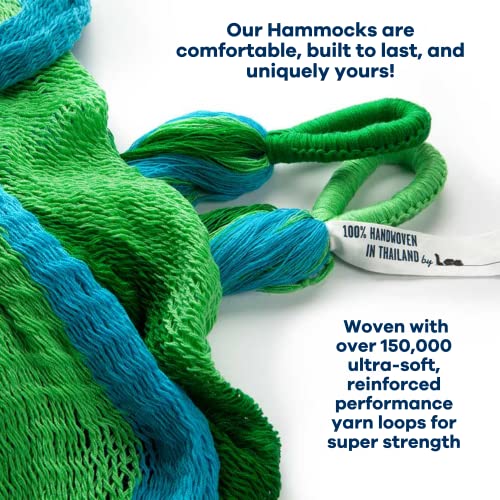 Handwoven Hanging Chair By Yellow Leaf Hammocks - Fits 1 Person, 330Lb Max - Kick Back For Full-Body Recline - Weathersafe, Ultra Soft, Hang Anywhere - Color: Blue - Green #TOP2